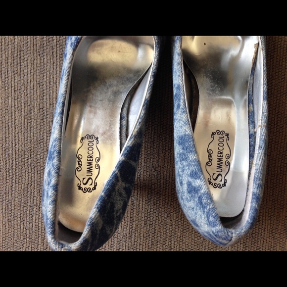 Custom Blue White Tie Dye Beads Heels Shoes US 6.5 - Picture 3 of 8